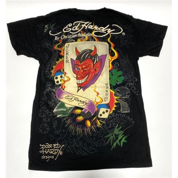Skull Y2K Maximalism Authentic New Vintage Men's Ed Hardy T-shirt Kamikaze Black - Picture 2 of 3